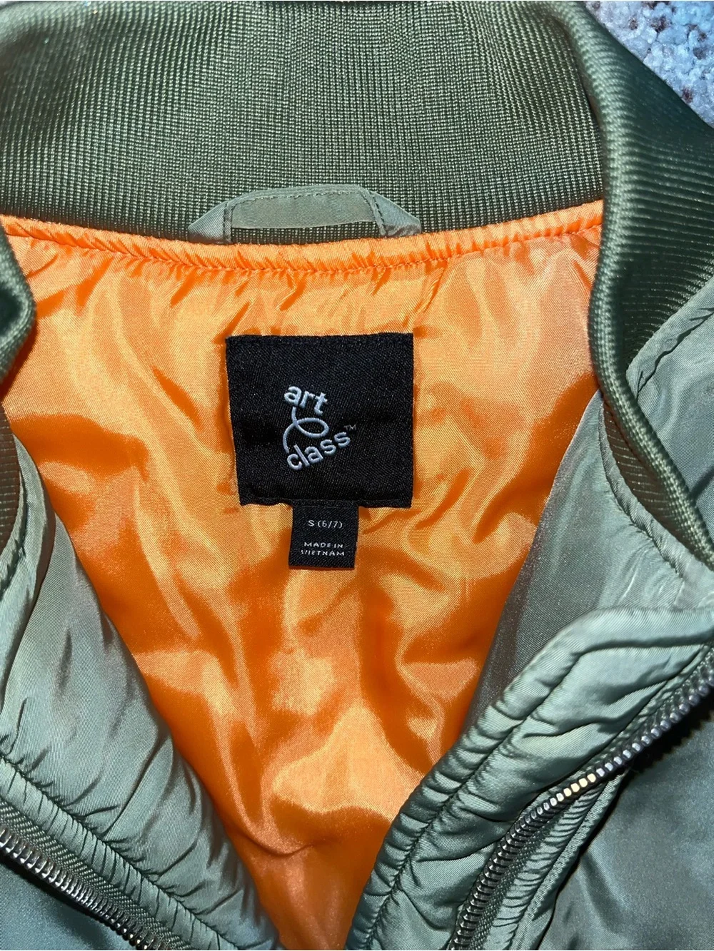 art class Olive Green Puffer Bomber Jacket with Orange Lining